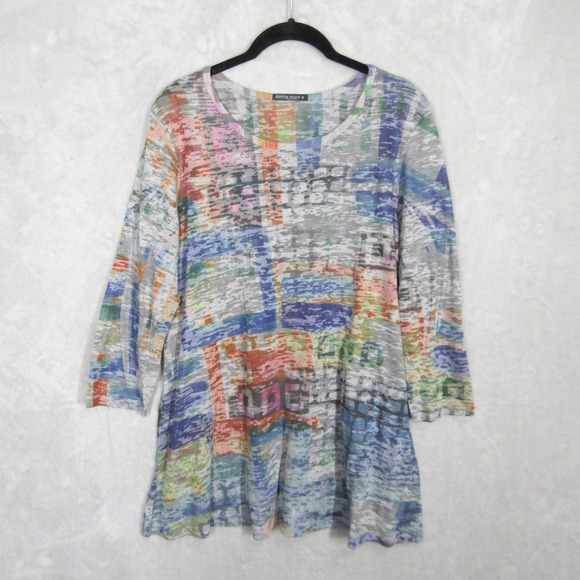 Katina Marie Tops - Katina Marie Tunic Top Medium Colorful Abstract Print Artsy Made in USA